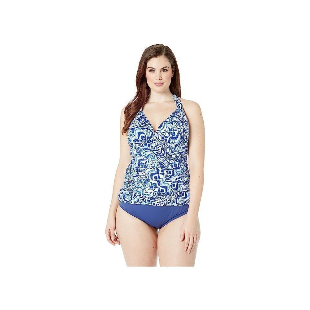 LAUREN RALPH LAUREN Womens Plus Size Printed Halter Tankini Top Size 16W